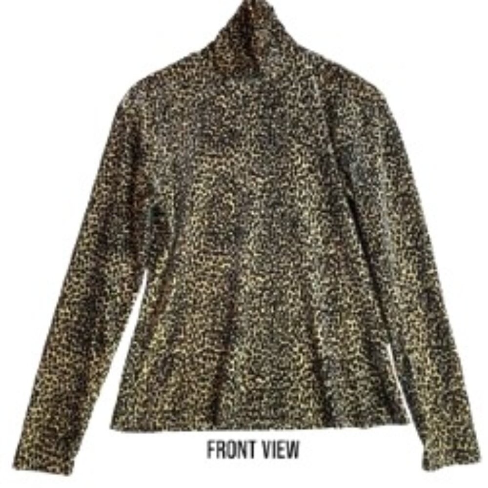 LINDA LEAL JONDEN PETITE VELVET LEOPARD PRINT LONG SLEEVE TURTLENECK- LARGE